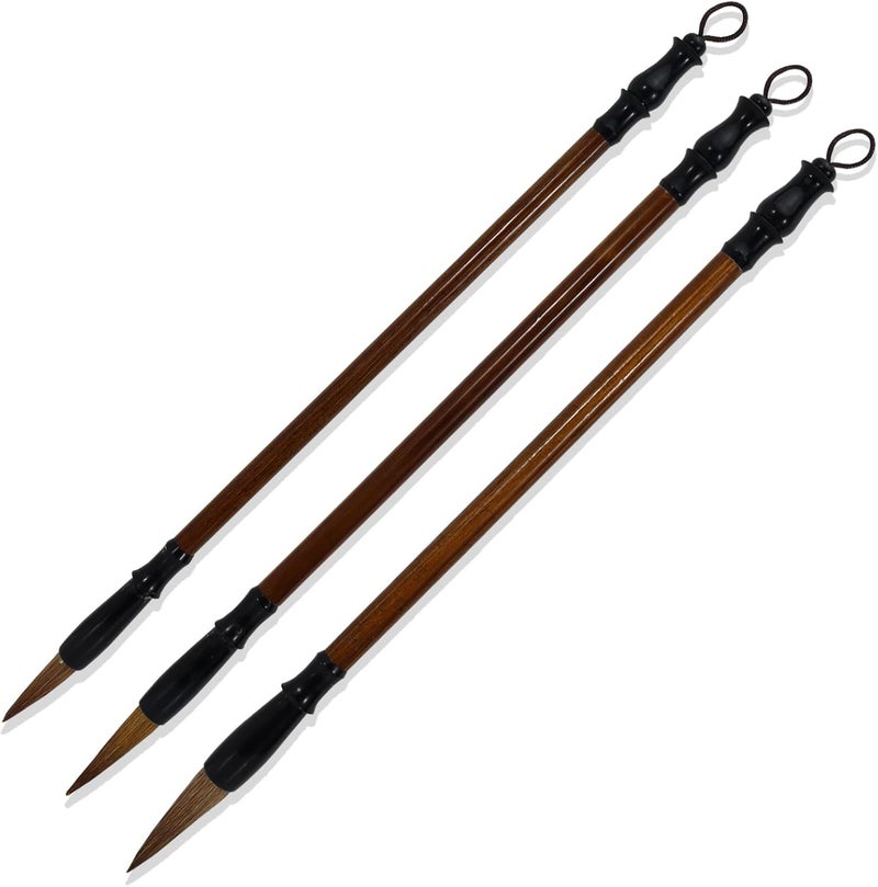 Bagentry 3 Pcs Traditional Wolf Hair Chinese Calligraphy Brushes, 3 Size Sumi Brushes for Ink Painting Writing Drawing, Art Chinese Ink Brush for Beginner Professional Practice (S, M & L) - Image 1